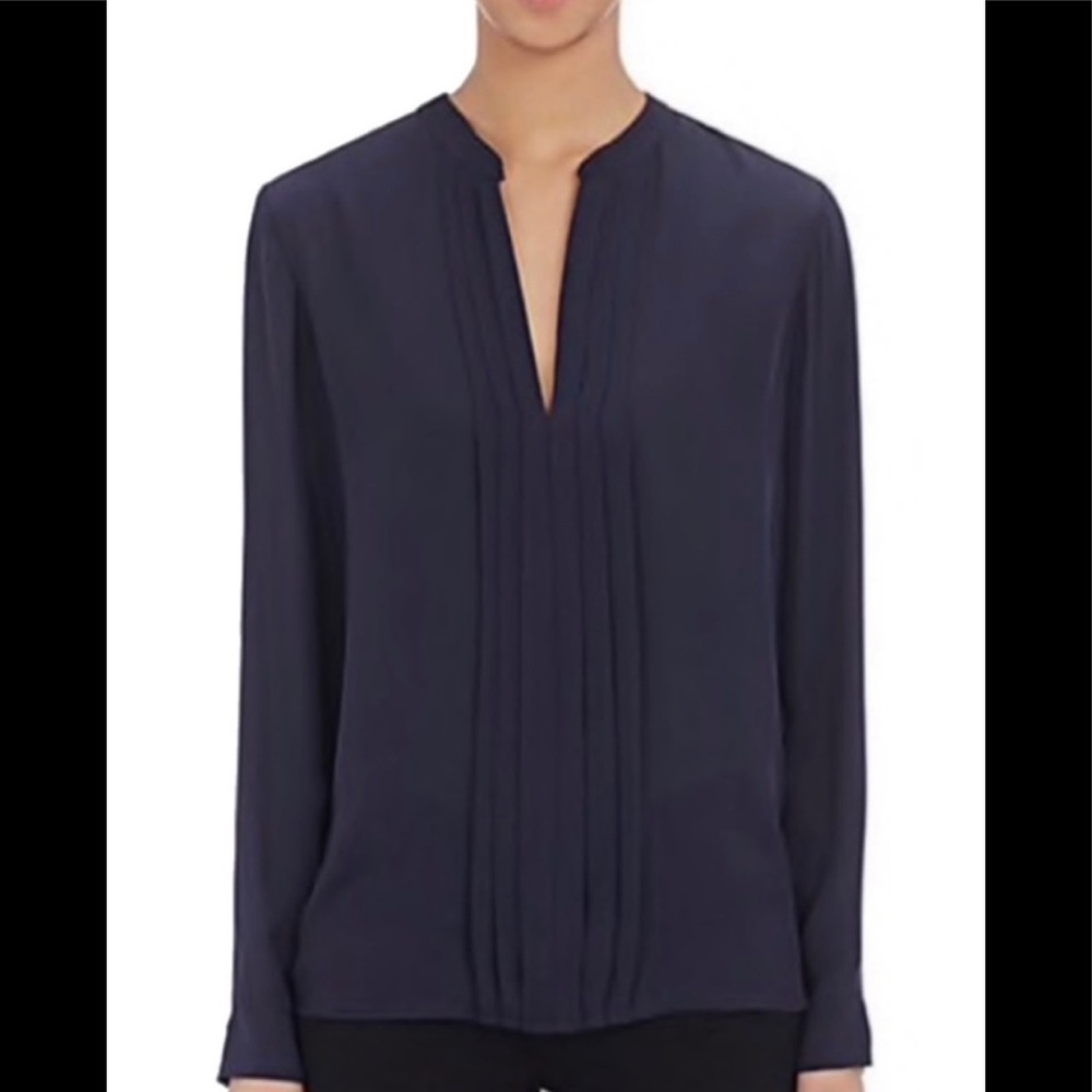 L'Agence Lauren Long-Sleeve Pleated Silk Blouse Black Small NWT NEW